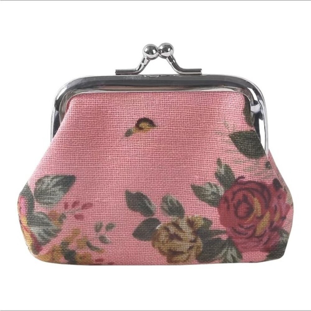 Victorian Rose Change Purse Bag French Kiss Clasp Storage Needlepoint Vibe Pink - Picture 3 of 12
